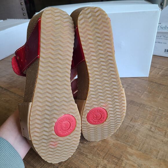 Women's Romika Beach Coral Leather Tan Red Sandal Platform‎ Slip on Sz 37 CORK 6 - Picture 7 of 8